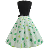 Retro Sleeveless Four-leaf Clover Print Dress
