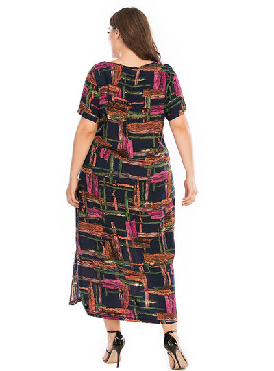 Casual Printed Split V-neck Short Sleeve Dress