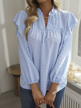 Lotus Leaf Lantern Sleeve Lace Stitching Top