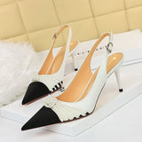 Color Matching Shallow Pointed Pearl Bow Shoes