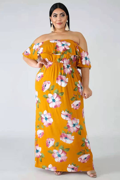 Bohemian Large Size Print Off the Shoulder Dress