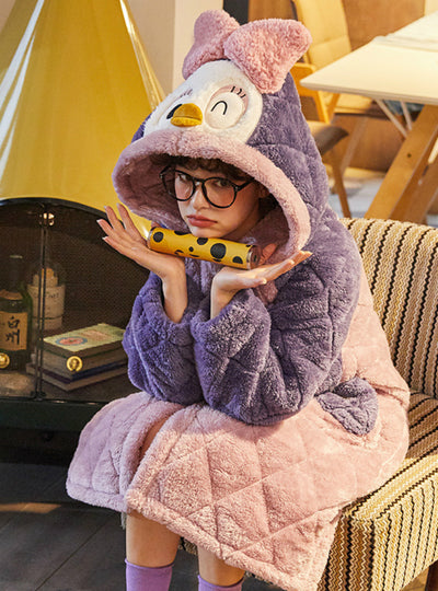 Pink Purple Warm And Sweet Extended Bathrobe Hooded