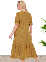 V-neck Short Sleeve Printed Loose Dress