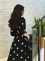 V-neck Ladies Long Dress Casual Half Sleeve Dot Dress