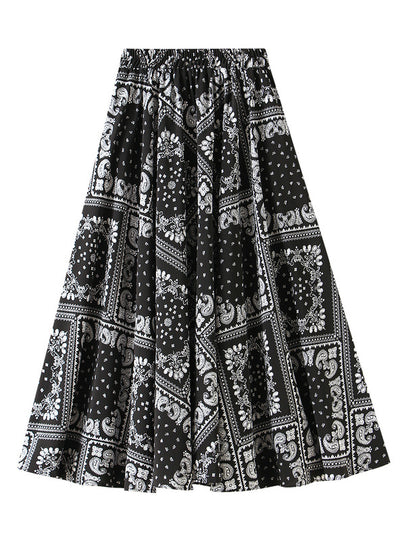 High Waist Slim Medium Length Printed Skirt