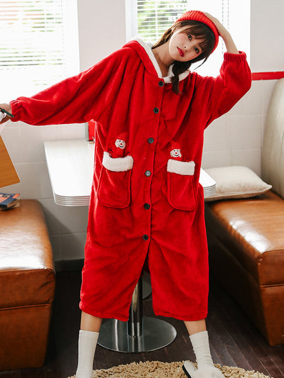 Winter Warm Flannel Christmas Snowman Bathrobe