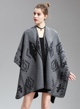 Women's Jacquard Shawl Long Knitted Cardigan