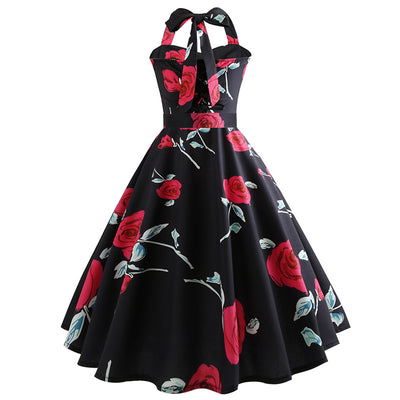 Retro Sleeveless Neck Sexy Print Dress