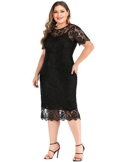 Short Sleeve Round Neck Lace Short Dress