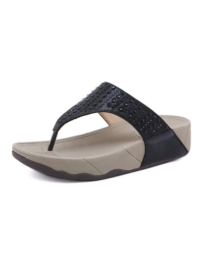 Beach Rhinestone Thick Heel Flip-flops