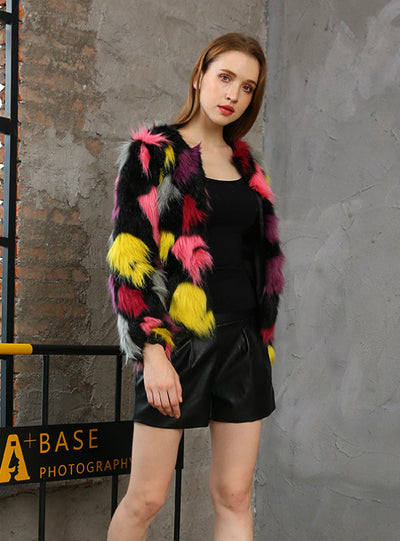 Women Fashion Short Fur Colorful Long Sleeve
