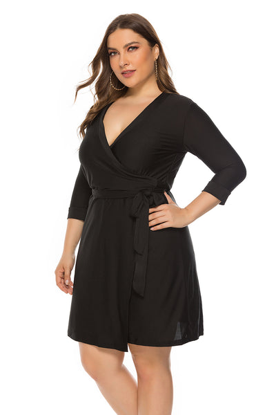 Short V-neck Long Sleeve Plus Dress