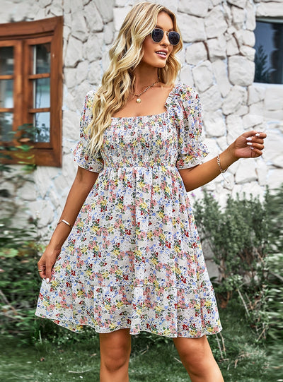 Chiffon Printed Pleats Summer Dress