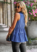 Sleeveless Silm Waist Round Neck Shirt