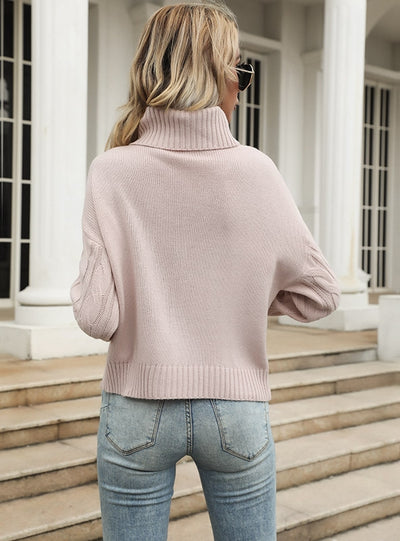 Twist Turtleneck Pink Warm Pullover Sweater