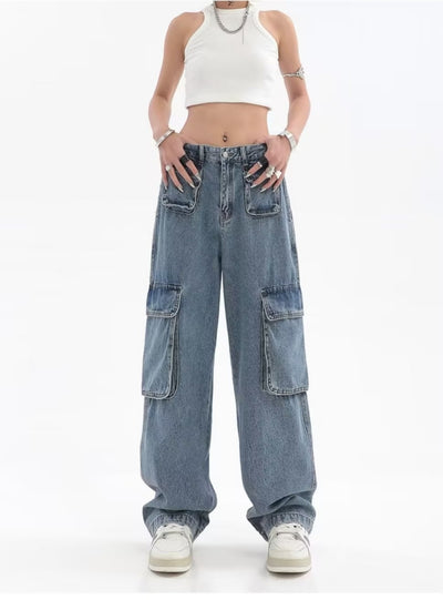 High Waist Straight Tube Loose Wide Leg Trousers Jeans