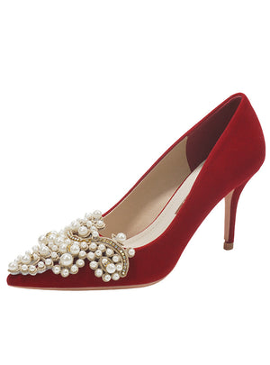 Red High-heeled Pearls Shoes