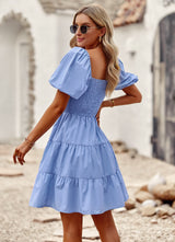A-line Square Neck Short Sleeve Dress