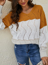 Women Striped Openwork Loose Sweater