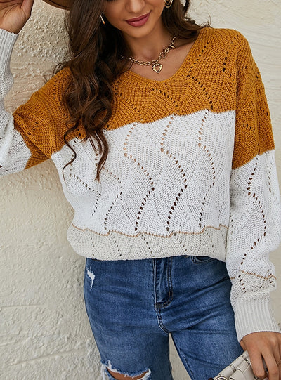 Women Striped Openwork Loose Sweater