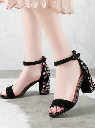 Women Sandals Embroider High Heel Women Sandals