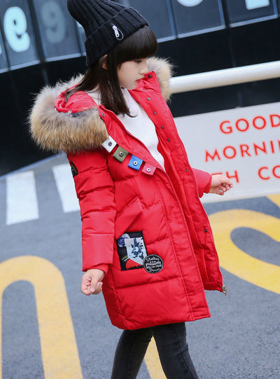 Girls Down Jackets Duck Thicken Natural Fur Collar 