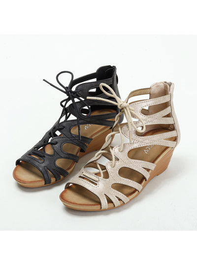 Mid-heeled Retro Fishmouth Wedge Sandals