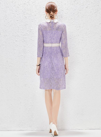 Purple Shirt Long Sleeve Lace Dress