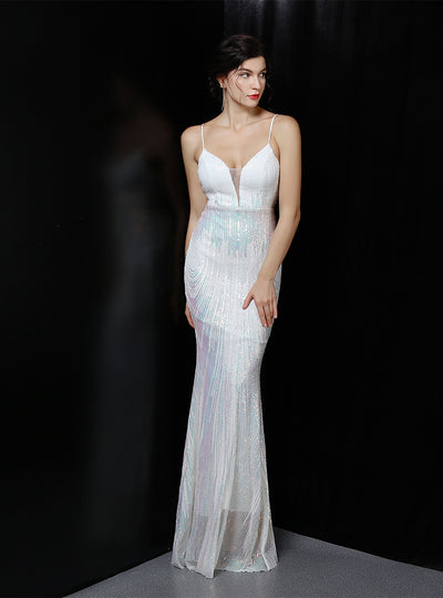 Straps Mermaid Sequins Party Dress