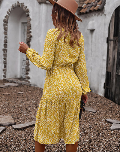 V-neck Sexy Big Swing Long Sleeve Dress