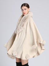 Rabbit Fur Collar Shawl Cloak Knitted