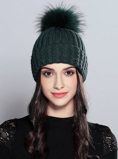 Fur Hat Female Elegant Wool Knitted Winter Brand 