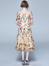 Heavy Wmbroidery Flower Long Dress