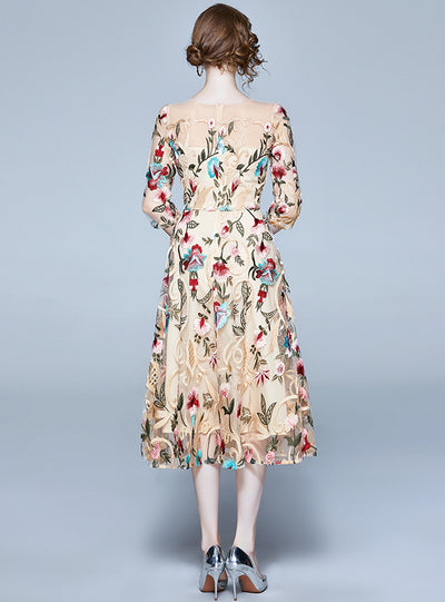 Heavy Wmbroidery Flower Long Dress