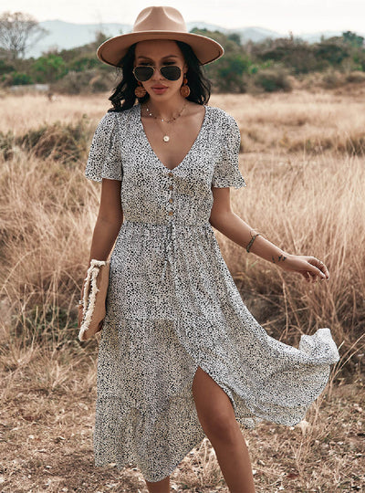 Sexy Short-sleeved Bohemia Leopard Print Dress