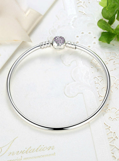 925 Sterling Silver Snake Chain Heart Bangle & Bracelet