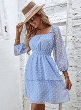 Fashion Square Collar Backless Jacquard Dress