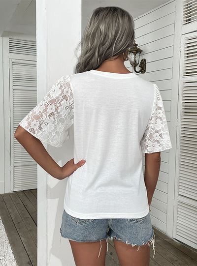 Lace Printed Blouse Short Sleeve T-shirt
