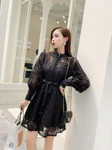 Runway Dress Hollow Lantern Sleeves Embroidered Lace Dress
