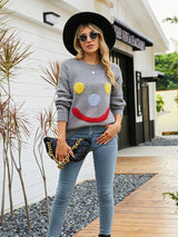 Smiling Face Knitted Loose Round Neck Pullover Sweater