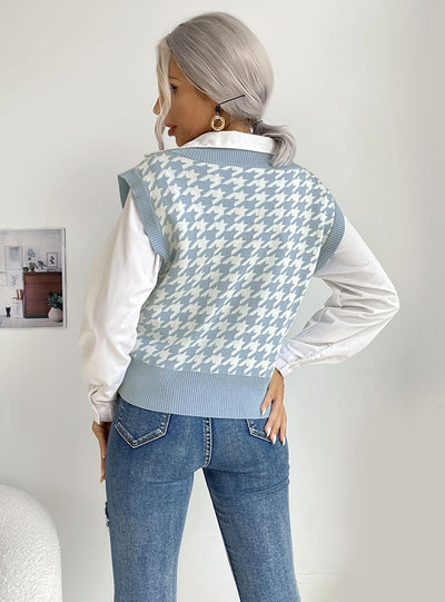 Thousand-bird V-neck Sweater Vest Knitted Vest