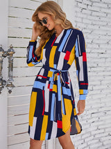Colorful Design Dress With Belt