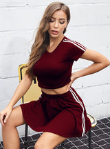Striped Short-sleeved Shirt Skirt Sports Suit