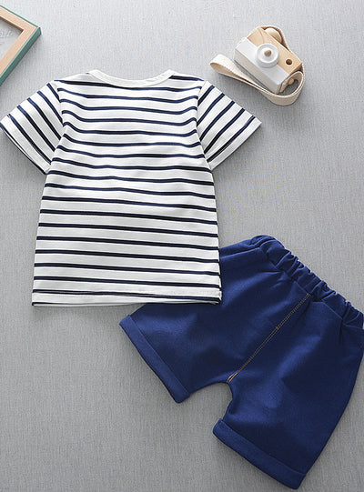 Stripe Printed T-Shirt+Stripe Shorts Children Boys Set