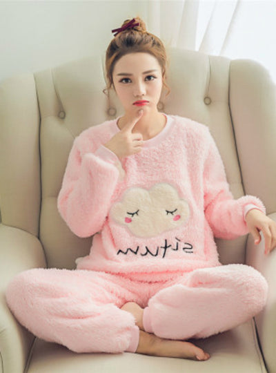 Clouds Pyjamas Sets Thick Warm Coral Velvet Suit 
