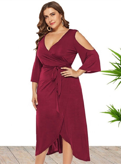 Short Sleeve Split V-neck Dress