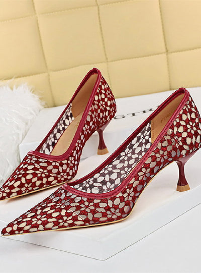 Shallow Pointed Mesh Hollow Lace Shoes