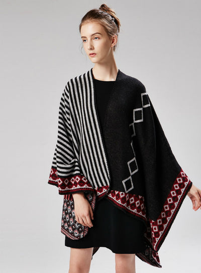 Ladies Fall And Winter Striped Small Diamond Shawl