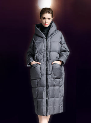 Over-the-knee Hooded Loose Thickened Slim Down Jacket