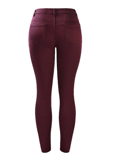 Red Mid High Waisted Stretch Ripped Skinny Jeans